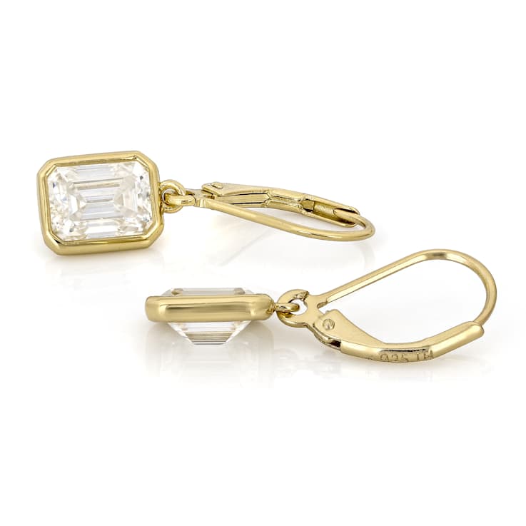 Moissanite Emerald-Cut Solitaire Drop Earrings in 14K Gold Over Sterling Silver