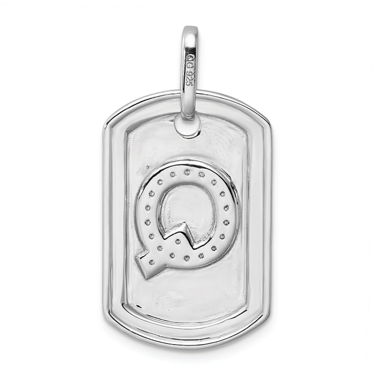Rhodium Over 14k White Gold Diamond Initial Q Dog Tag Charm