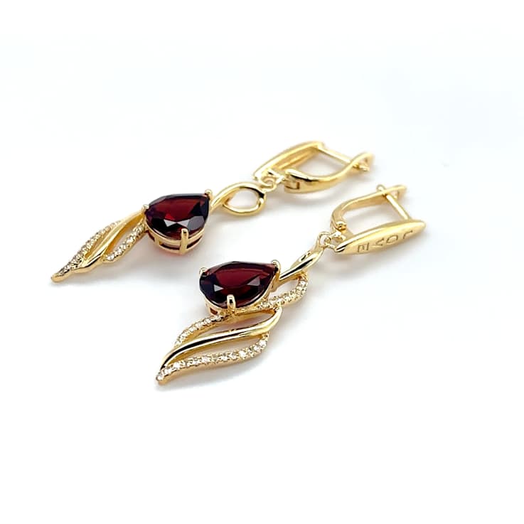 Red Garnet 14K Yellow Gold Over Sterling Silver Pear Drop Earrings