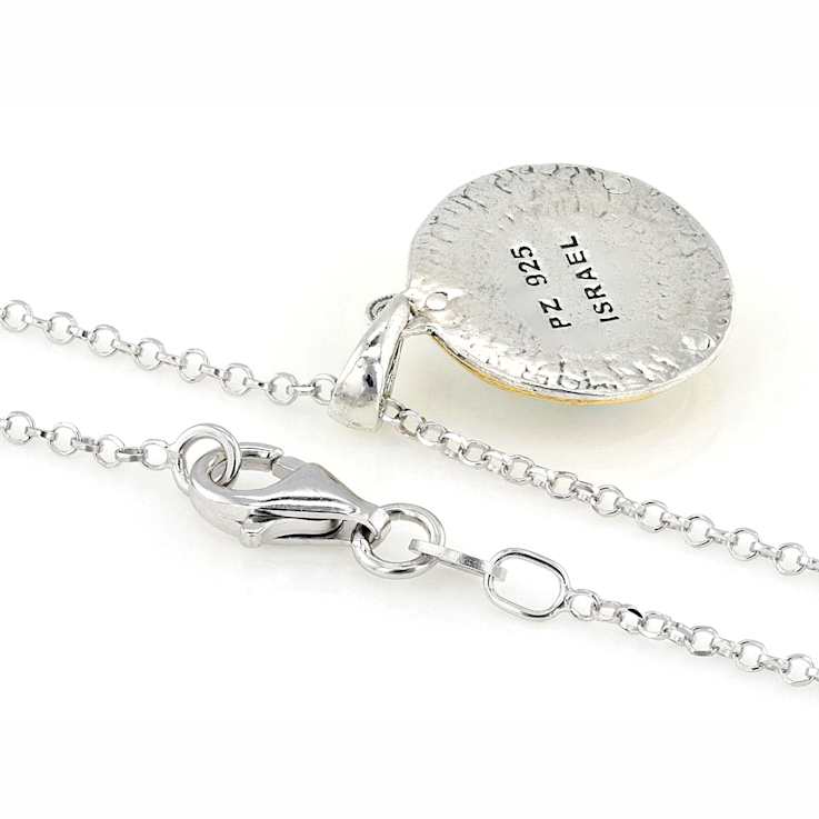 Roman Glass Pendant Necklace In Two-Tone Sterling Silver And 14K Gold 18 Inch