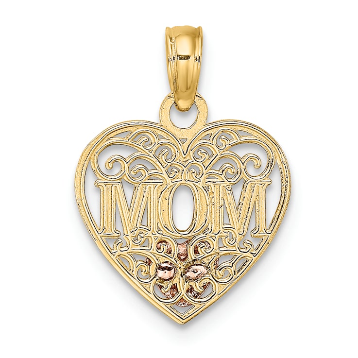 14k Tri-color Gold Polished MOM in Heart Pendant