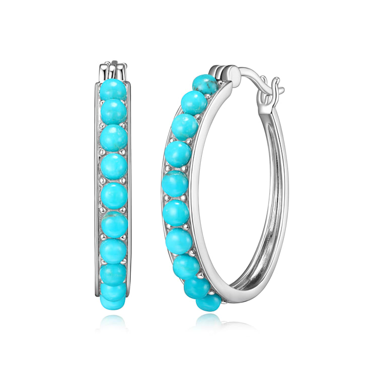 Blue Turquoise Platinum Over Sterling Silver Hoop Earrings