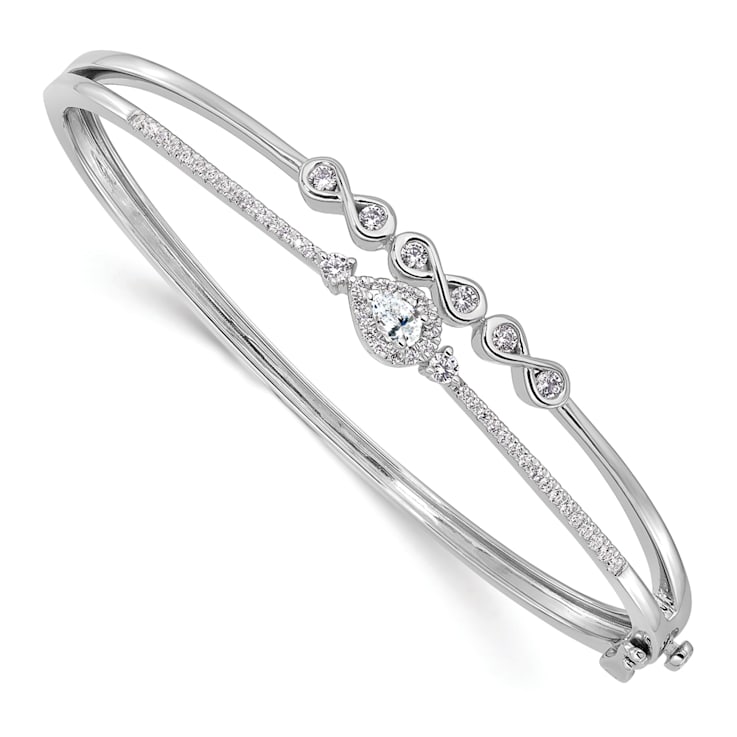 Rhodium Over 14K White Gold Lab Grown Diamond Infinity and Pear Bangle
Bracelet 0.74ctw