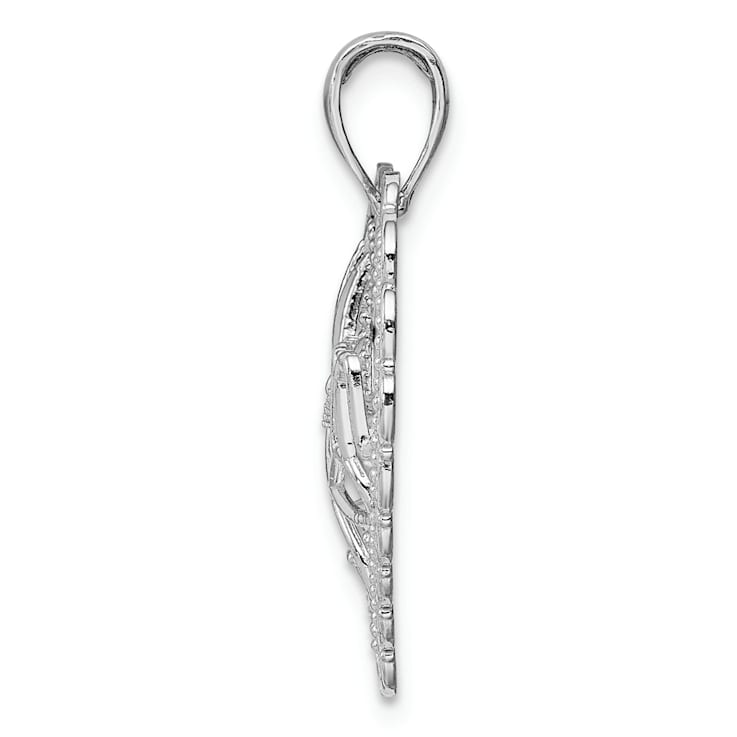 Rhodium Over 14k White Gold Polished and Textured Mom Scallop Heart Pendant