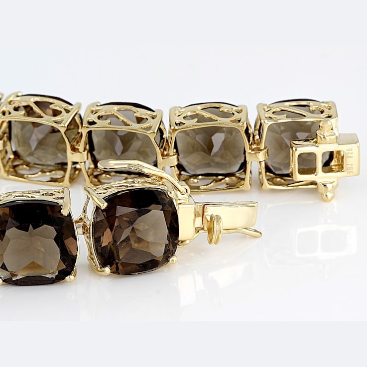 Brown smoky quartz 18k yellow gold over sterling silver bracelet 85.00ctw