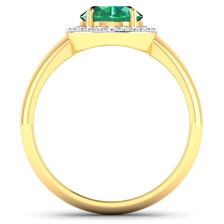 1.75ctw Green Emerald and Diamond 14K Yellow Gold Halo Ring