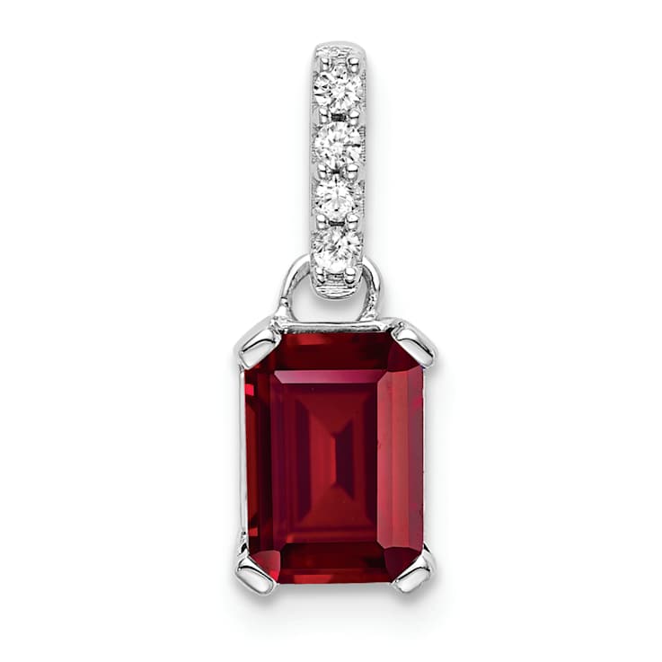 Rhodium Over 10k White Gold 1 ctw Lab Created Ruby and Accent Diamond Pendant