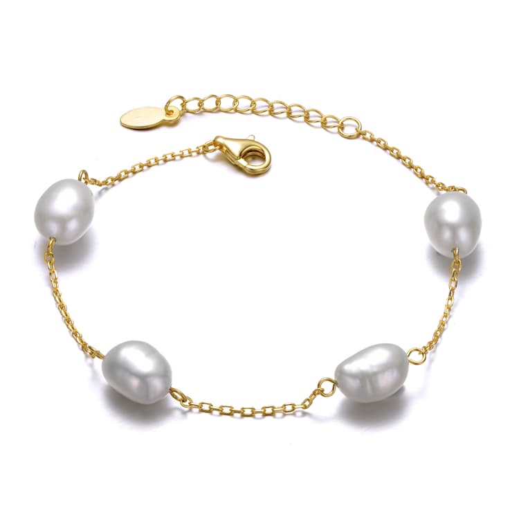 Pear Shape Freshwater Pearl Station Bracelet In 14K Gold Over Sterling Silver