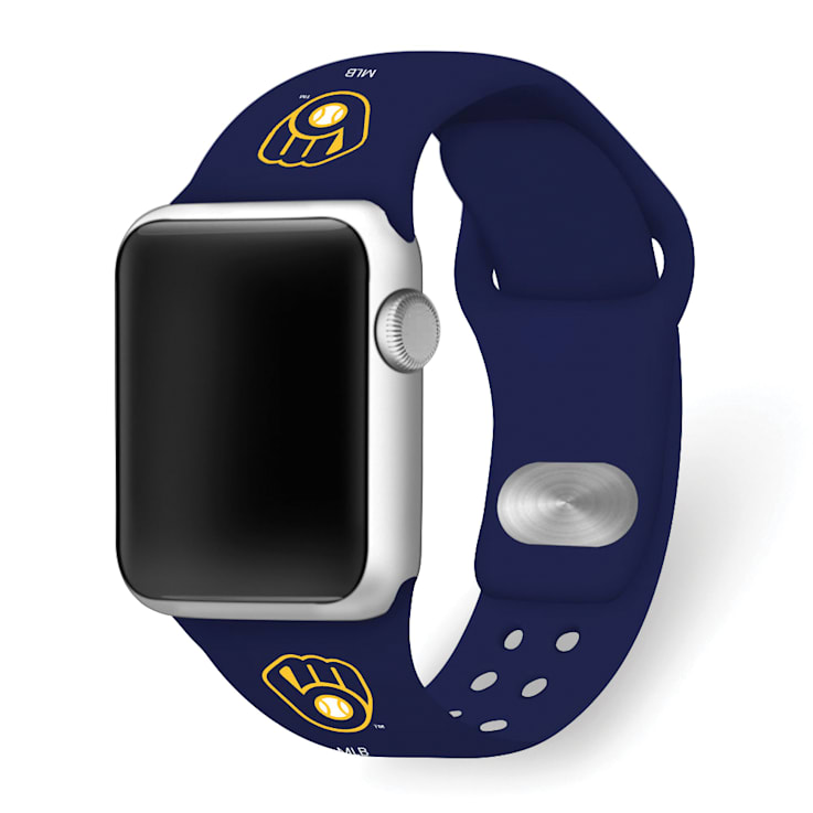 Gametime MLB Milwaukee Brewers Navy Silicone Apple Watch Band (42/44mm
M/L). Watch not included.