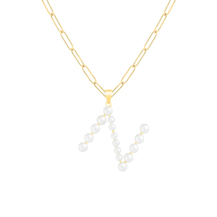 Letter N Initial Cultured Freshwater Pearl 18K Gold Over Sterling Silver
Pendant With  18" Chain