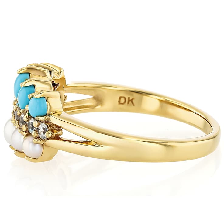 Sleeping Beauty Turquoise And Pearl Ring In 18K Gold Over Sterling Silver