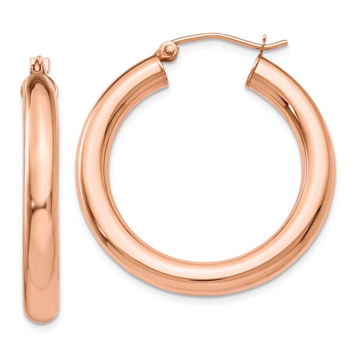 14k Rose Gold Polished 1 3/16" Tube Hoop Earrings