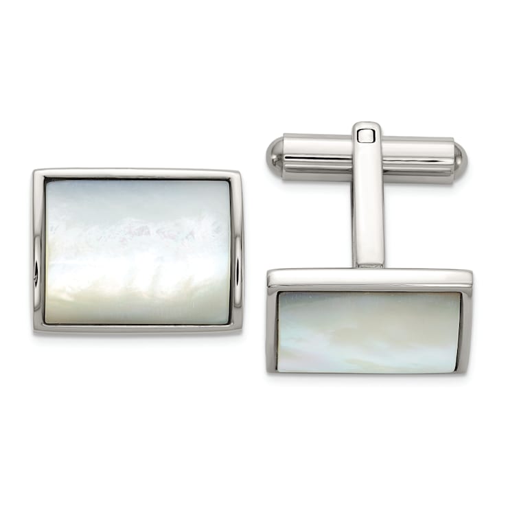 Stainless Steel Polished Mother of Pearl Inlay Cuff Links