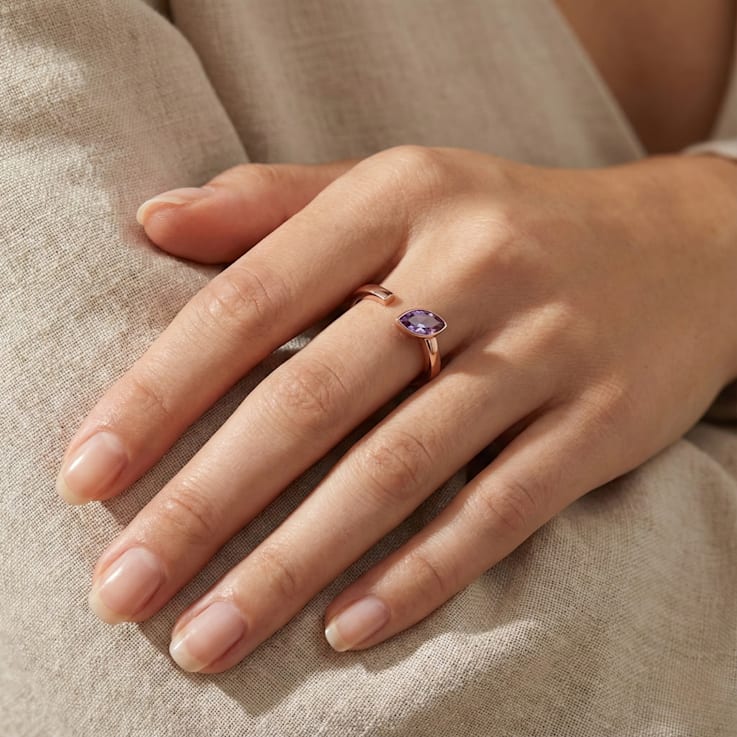 Amethyst Marquise Solitaire Open Design Ring In 14K Rose Gold Over
Sterling Silver