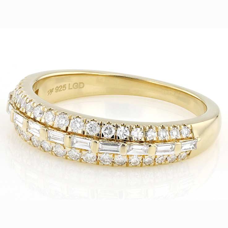 Baguette And Round Lab-Grown Diamond Band Ring In 14K Gold Over Sterling Silver