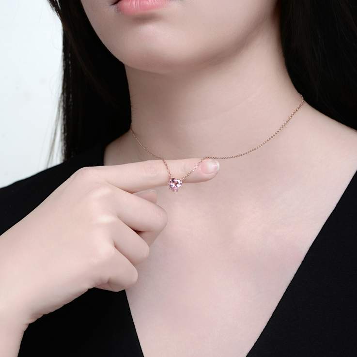 Heart-Shape Pink CZ Solitaire Necklace In 18K Rose Gold Over Brass