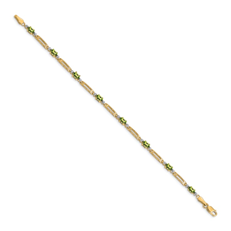 14k Yellow Gold and Rhodium Over 14k Yellow Gold Peridot and Diamond Bracelet