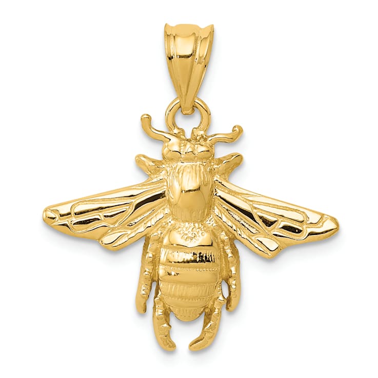14k Yellow Gold Solid Open-backed Bee Pendant