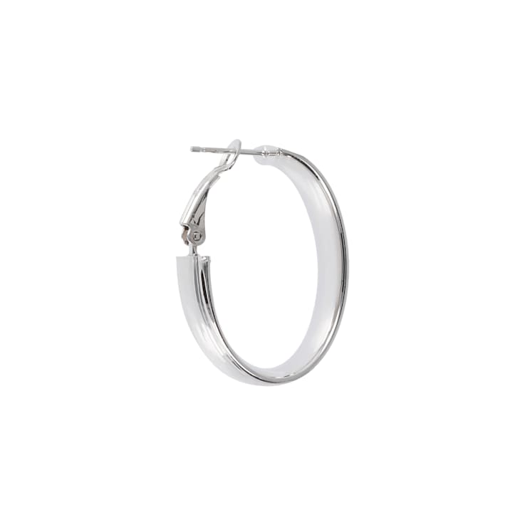 Sterling Silver Diamond Cut Oval Hoop Earrings with Omega Back