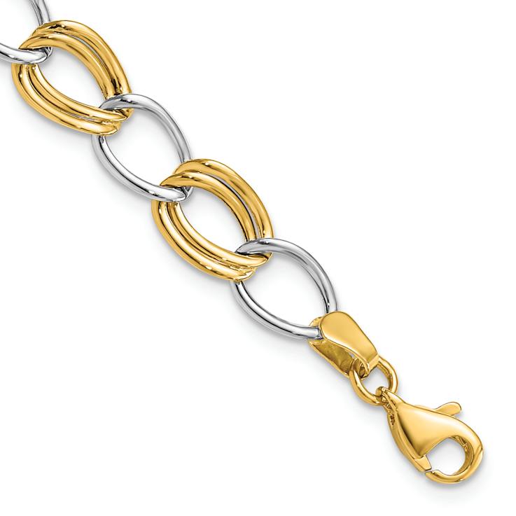 10k Yellow Gold and 10k White Gold 8mm Polished Open Link Bracelet