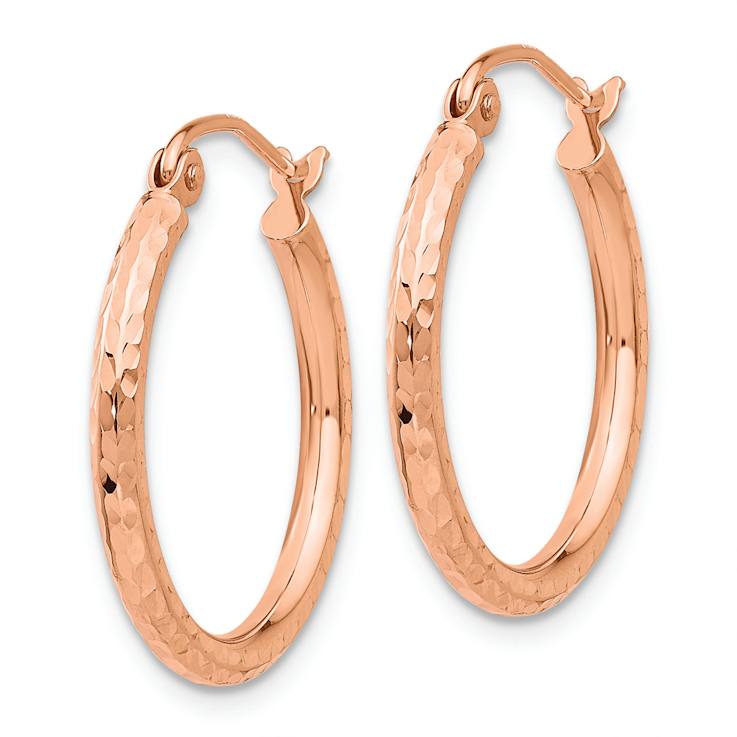 14k Rose Gold Diamond-Cut Polished 13/16" Hoop Earrings
