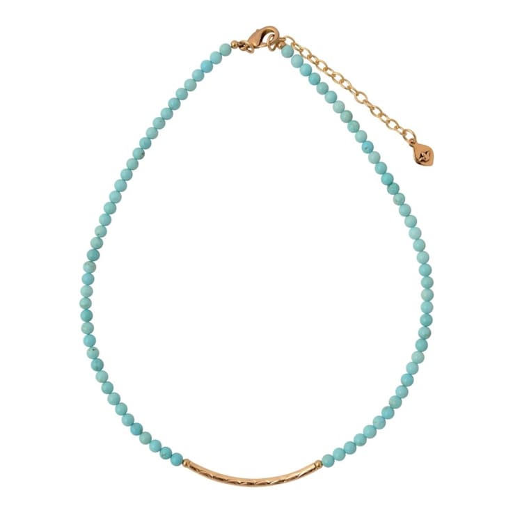 Barse Turquoise Beaded Necklace With Metal Bar In 18K Gold Over Brass