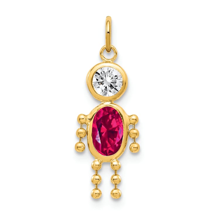 10k Yellow Gold Red Ruby Simulant July Birthstone and Clear Cubic
Zirconia Boy Charm