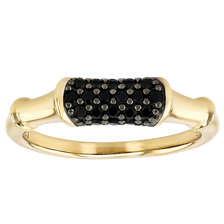 Black Spinel Bamboo Ring In 18K Gold Over Sterling Silver