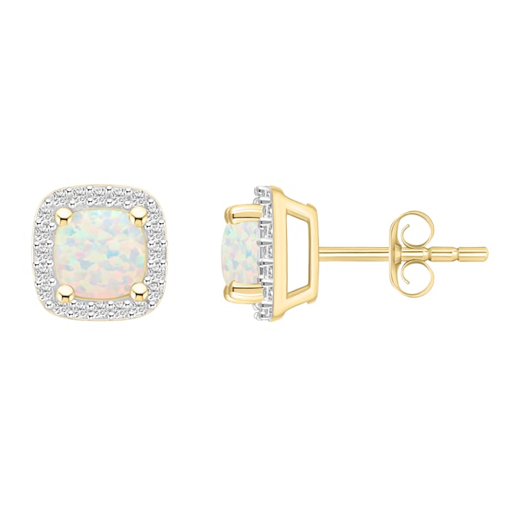 5mm Cushion Created Opal And Created White Sapphire 10k Yellow Gold Halo
Stud Earrings