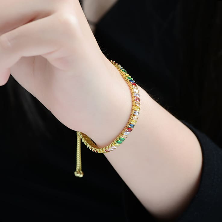 Multi-Color CZ Bolo Bracelet In 14K Gold Over Brass
