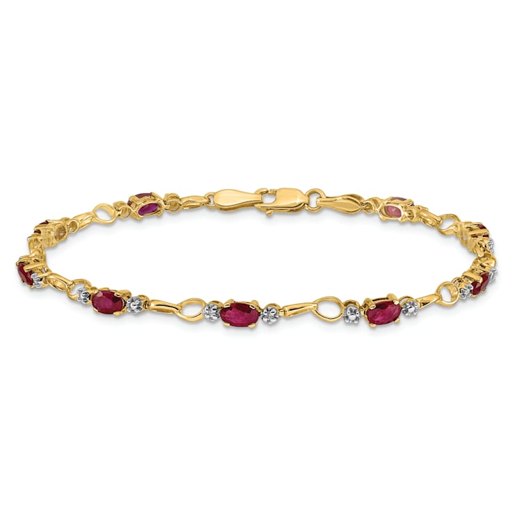 14k Yellow Gold and Rhodium Over 14k Yellow Gold Completed Open-Link
Diamond and Ruby Bracelet