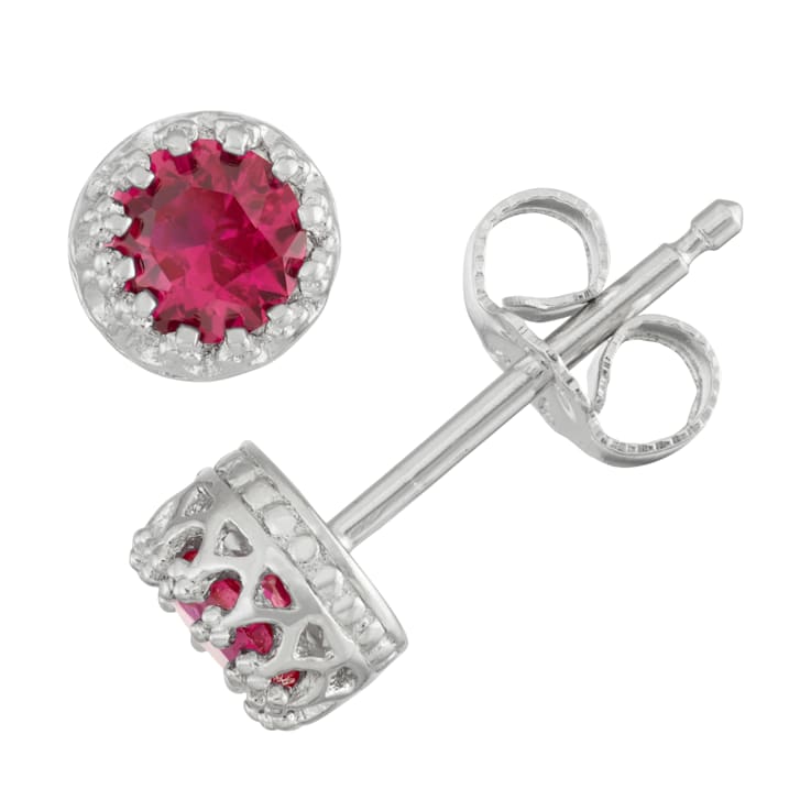 Round Lab Created Ruby Sterling Silver Childrens Stud Earrings 0.54ctw