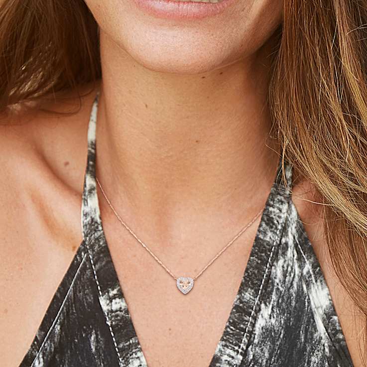 Morganite & Diamond 14K Rose Gold Halo Pendant with Chain 0.75ctw
