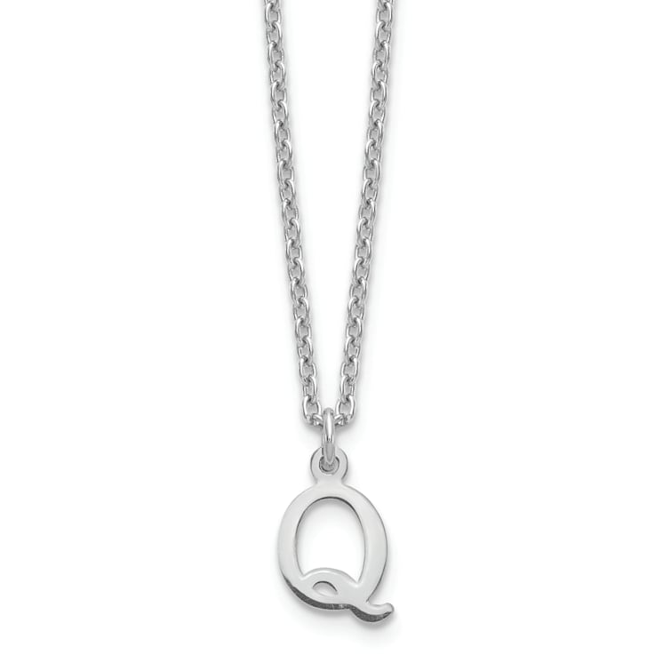 Rhodium Over Sterling Silver Cutout Letter Q  Initial Necklace