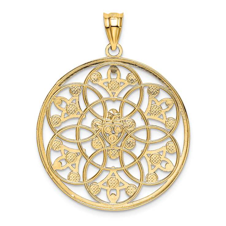 14K Two-tone Gold  Textured and Diamond-Cut Circle Pendant