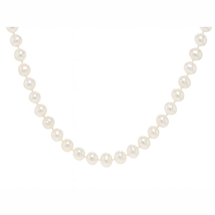 7-7.5mm White Cultured Freshwater Pearl 14k Yellow Gold Jewelry Set