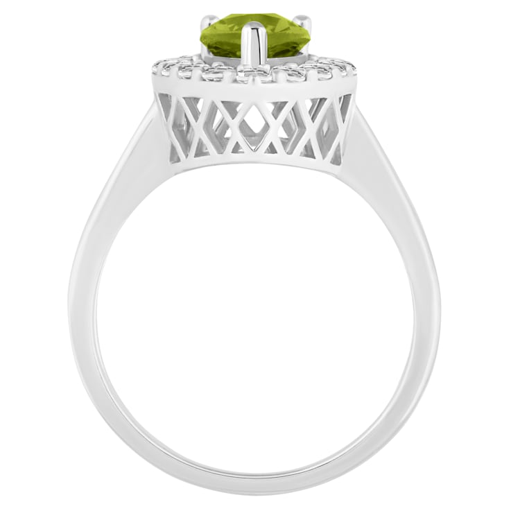 8x5mm Pear Shape Peridot And White Topaz Accents Rhodium Over Sterling
Silver Halo Ring