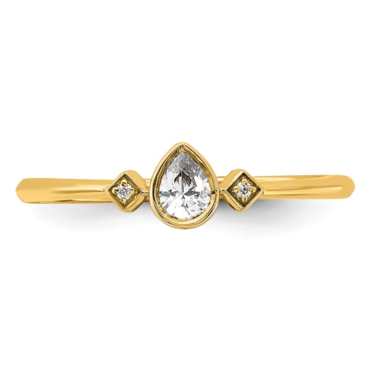 14K Yellow Gold Petite Pear Diamond Ring 0.13ctw
