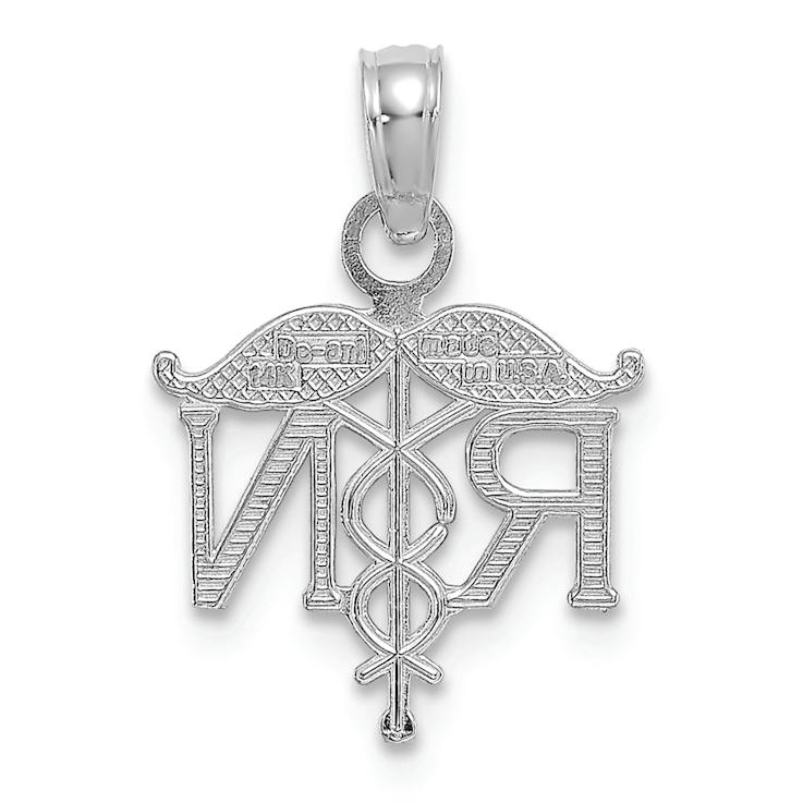 Rhodium Over 14k White Gold RN Registered Nurse Pendant