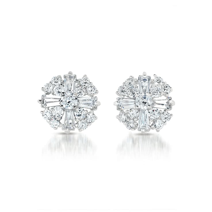 CZ Baguette Stud Earrings In Sterling Silver