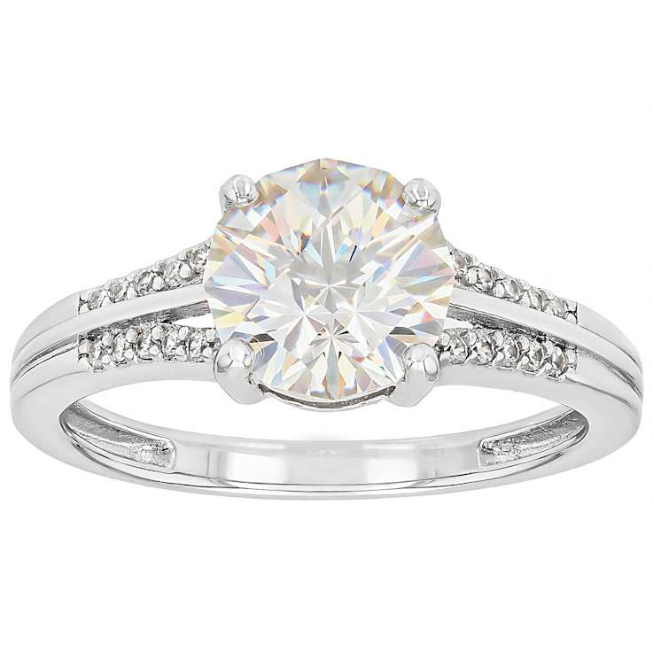 Diamond Simulant Castle Cut And White Zircon Ring In Platinum Over
Sterling Silver 3.49ctw