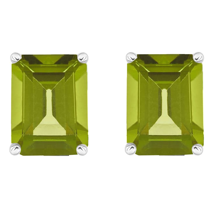 8x6mm Emerald Cut Peridot 14k White Gold Stud Earrings