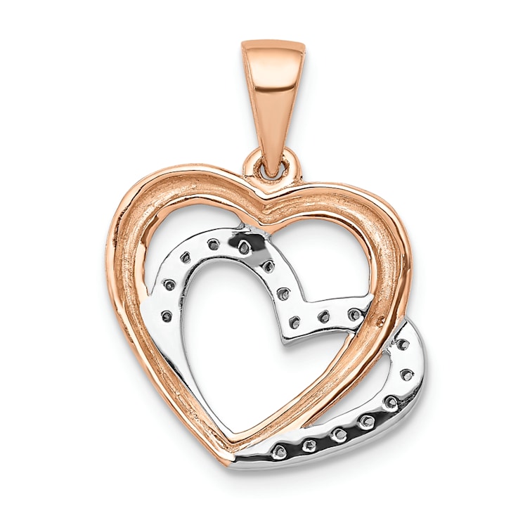 14k Rose Gold and Rhodium Over 14k Rose Gold Diamond Entwined Hearts Pendant