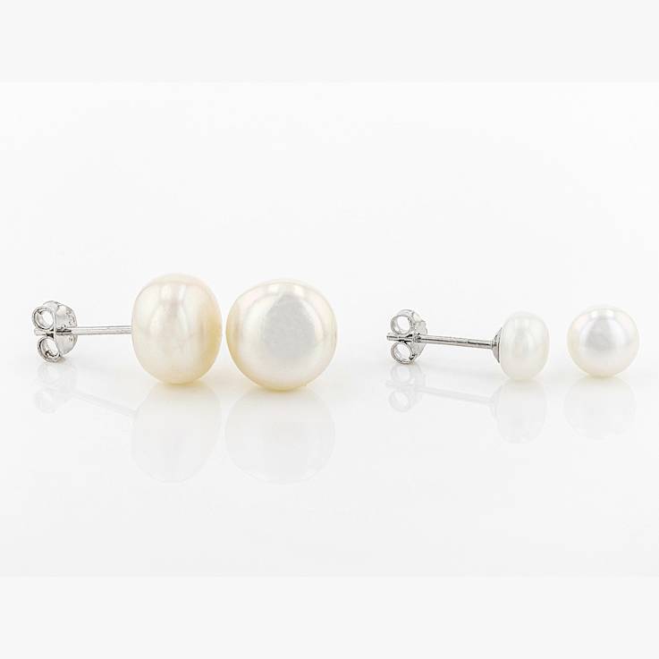 Graduated Freshwater Pearl Stud Earring Set In Sterling Silver