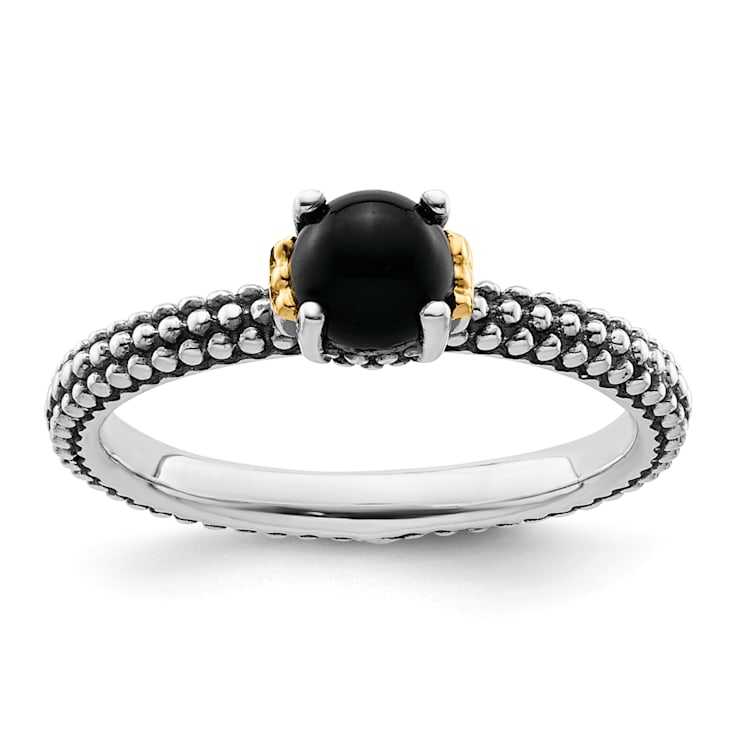 14K Yellow Gold Over Sterling Silver Stackable Expressions Onyx Antiqued Ring
