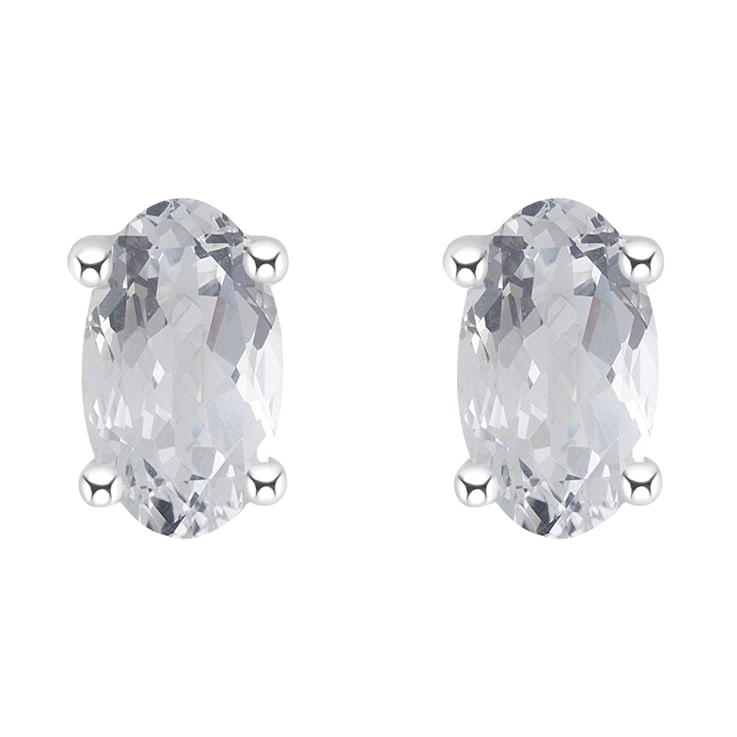 5x3mm Oval White Topaz 14k White Gold Stud Earrings