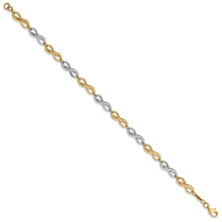 10k Yellow Gold and 10k White Gold 5mm Diamond-Cut Infinity Symbol Bracelet