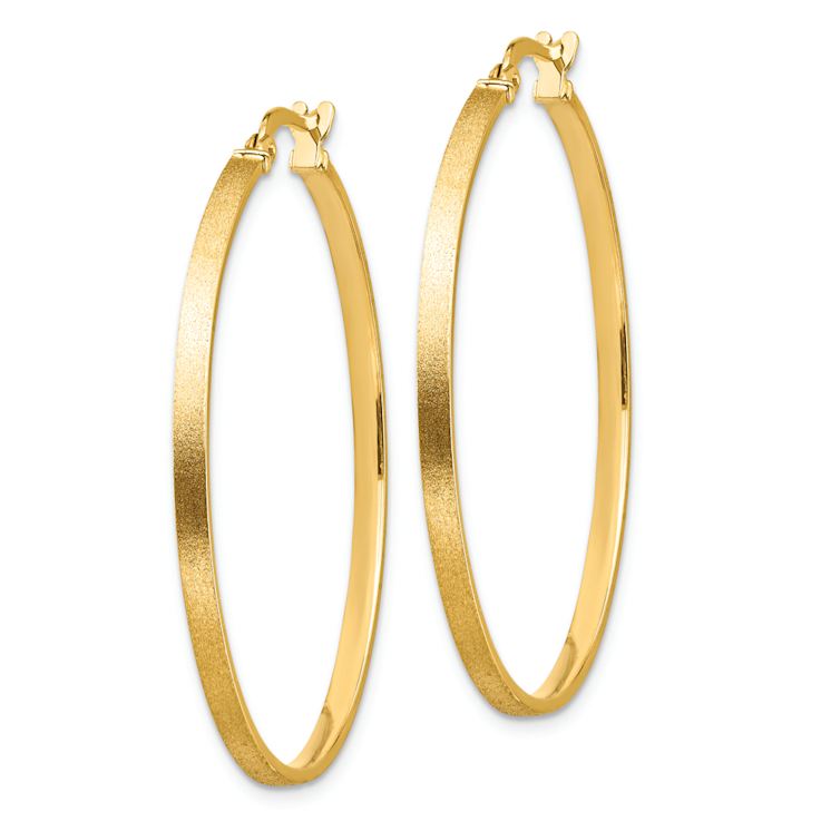 14k Yellow Gold 1 9/16" Brushed and Polished Hoop Earrings