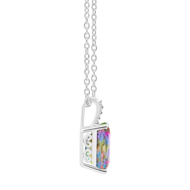 10x8mm Emerald Cut Mystic Topaz With Diamond Accents Rhodium Over
Sterling Silver Pendant with Chain
