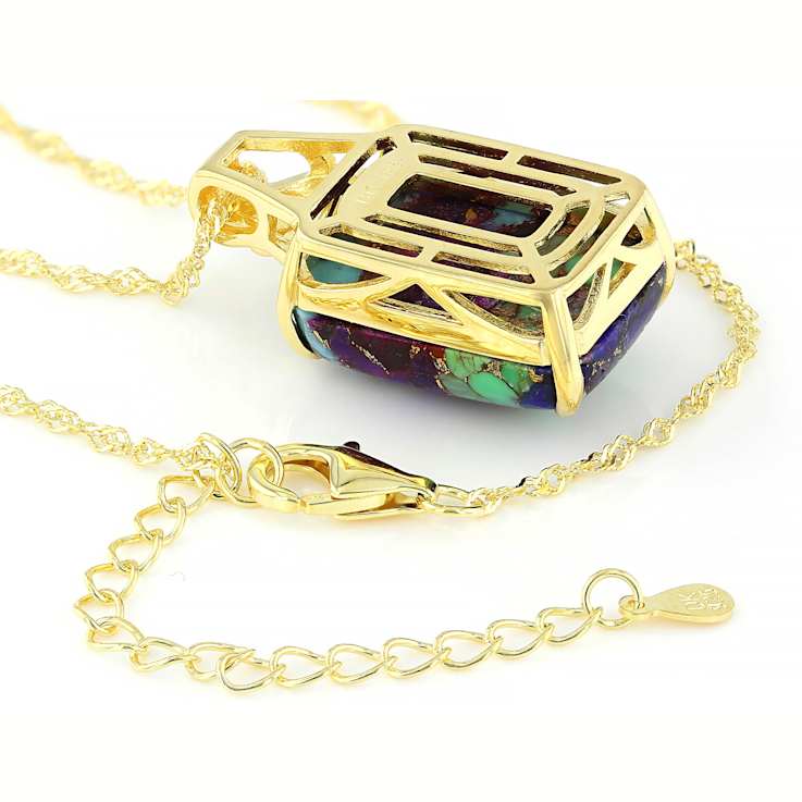 Multi-Color BlendedTurquoise Pendant Necklace In 18K Gold Over Sterling Silver